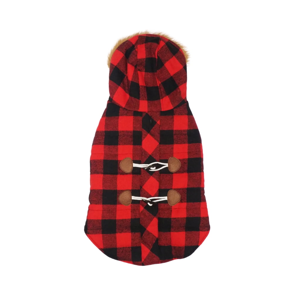 Vibrant Life Dog Clothes: Red & Black Buffalo Plaid Peacoat, Medium