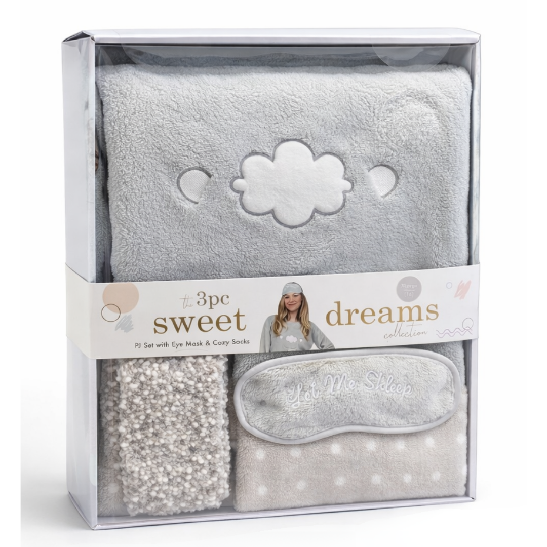 Sweet Dreams 3pc Plush Pajama Gift Set with Eye Mask and Socks: Cloud Grey - Sweet Dreams - Keuka Outlet