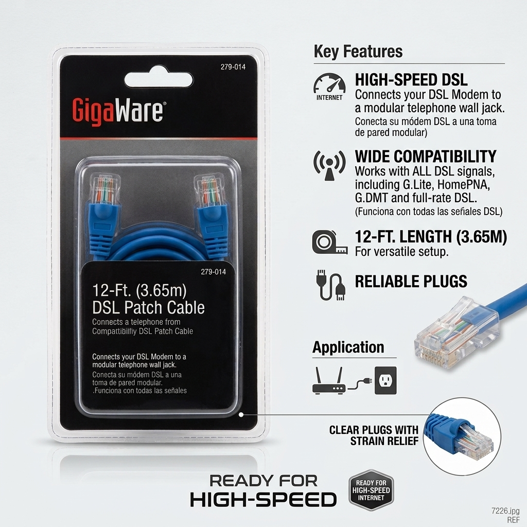 Gigaware 12-Foot DSL Patch Cable