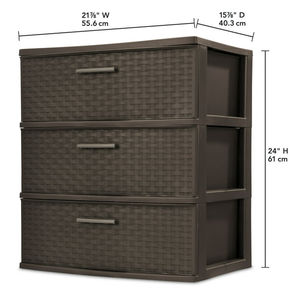 Sterilite 25306P01 Spacious 3-Drawer Wide Weave Design Storage Tower, Brown