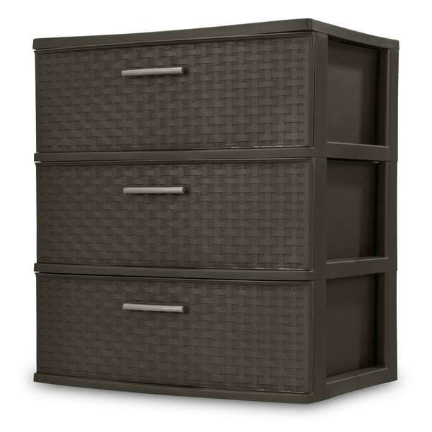 Sterilite 25306P01 Spacious 3-Drawer Wide Weave Design Storage Tower, Brown