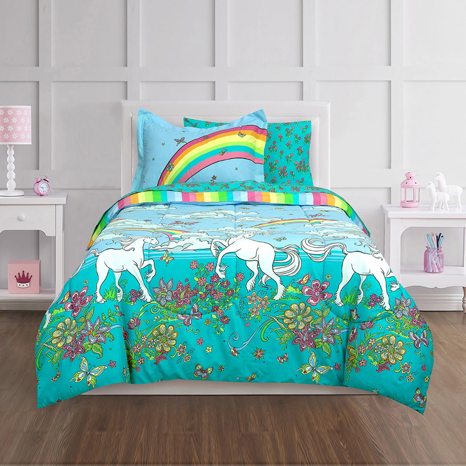 5-Piece Comforter Set, Kid Mix Rainbow Unicorn Bed-in-a-Bag Set, Twin