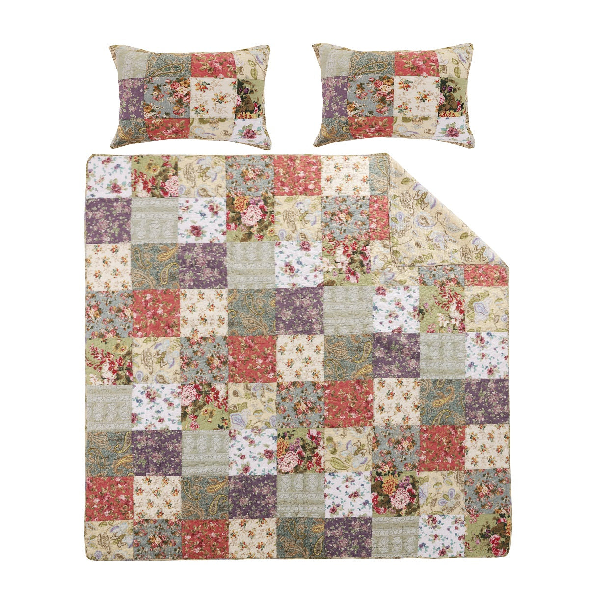 Greenland Home Fashions Blooming Prairie 100% Cotton Quilt and Pillow Sham Set, 3 Piece King/Cal King