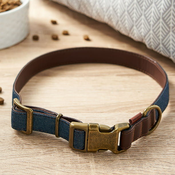 Vibrant Life Denim Dog Collar, Brown & Blue, L