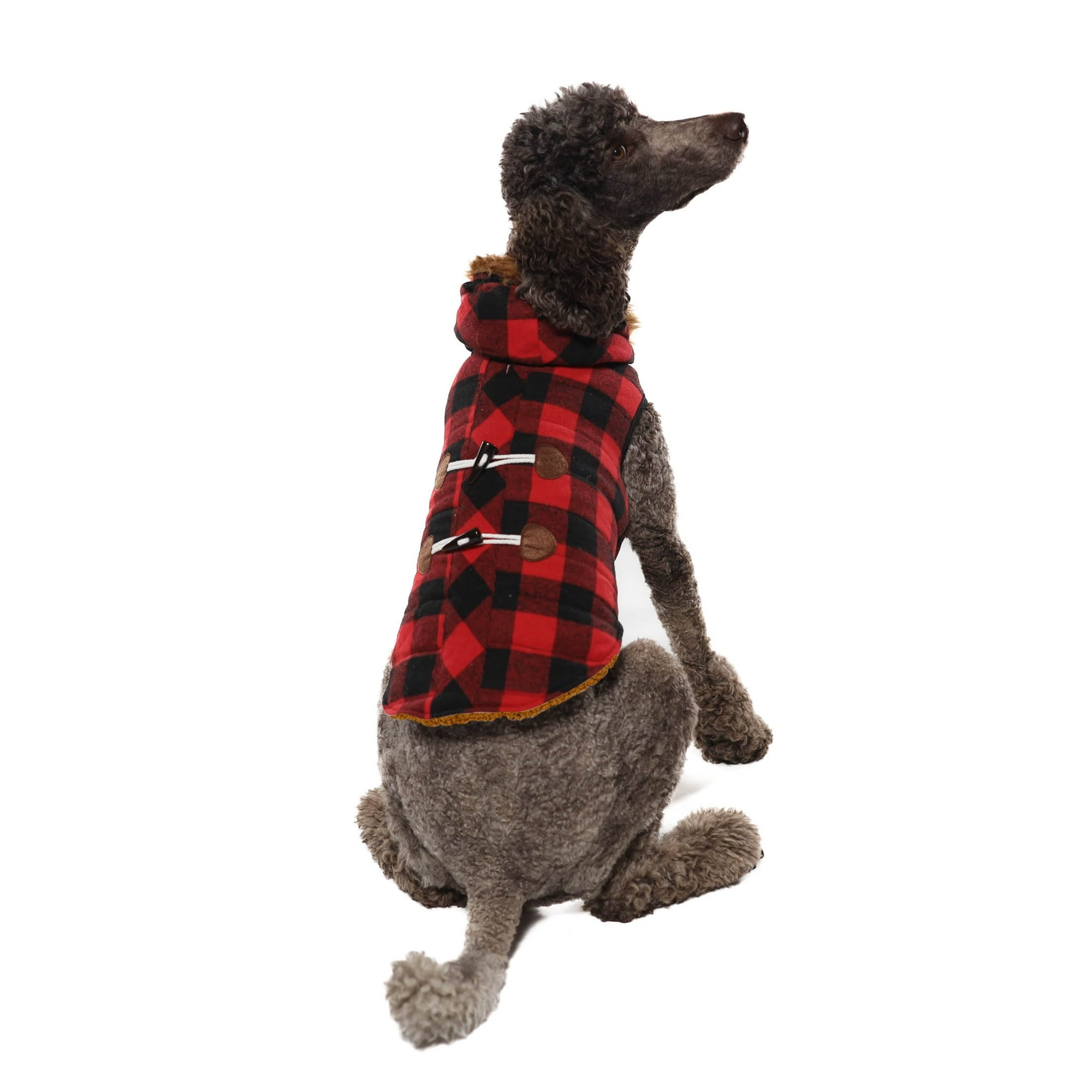 Vibrant Life Dog Clothes: Red & Black Buffalo Plaid Peacoat, Medium