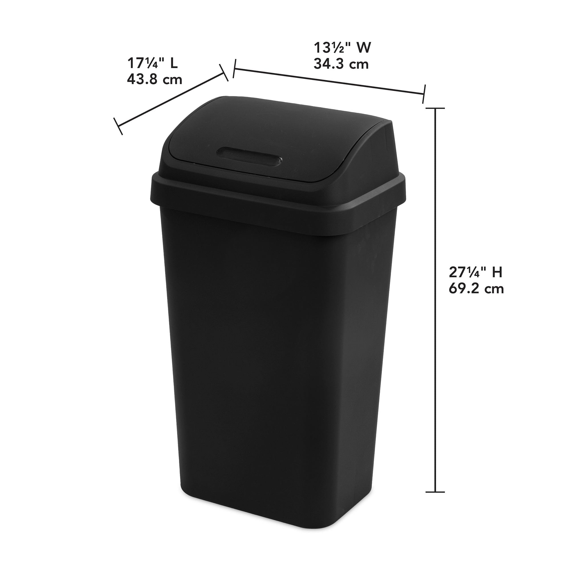 Sterilite 13 Gallon Trash Can Swing Top Wastebasket, Black Trash Can