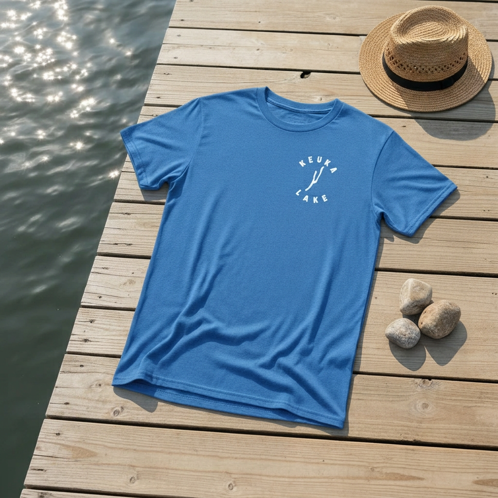 Blue shirt flat lay with matching horizontal dock boards
