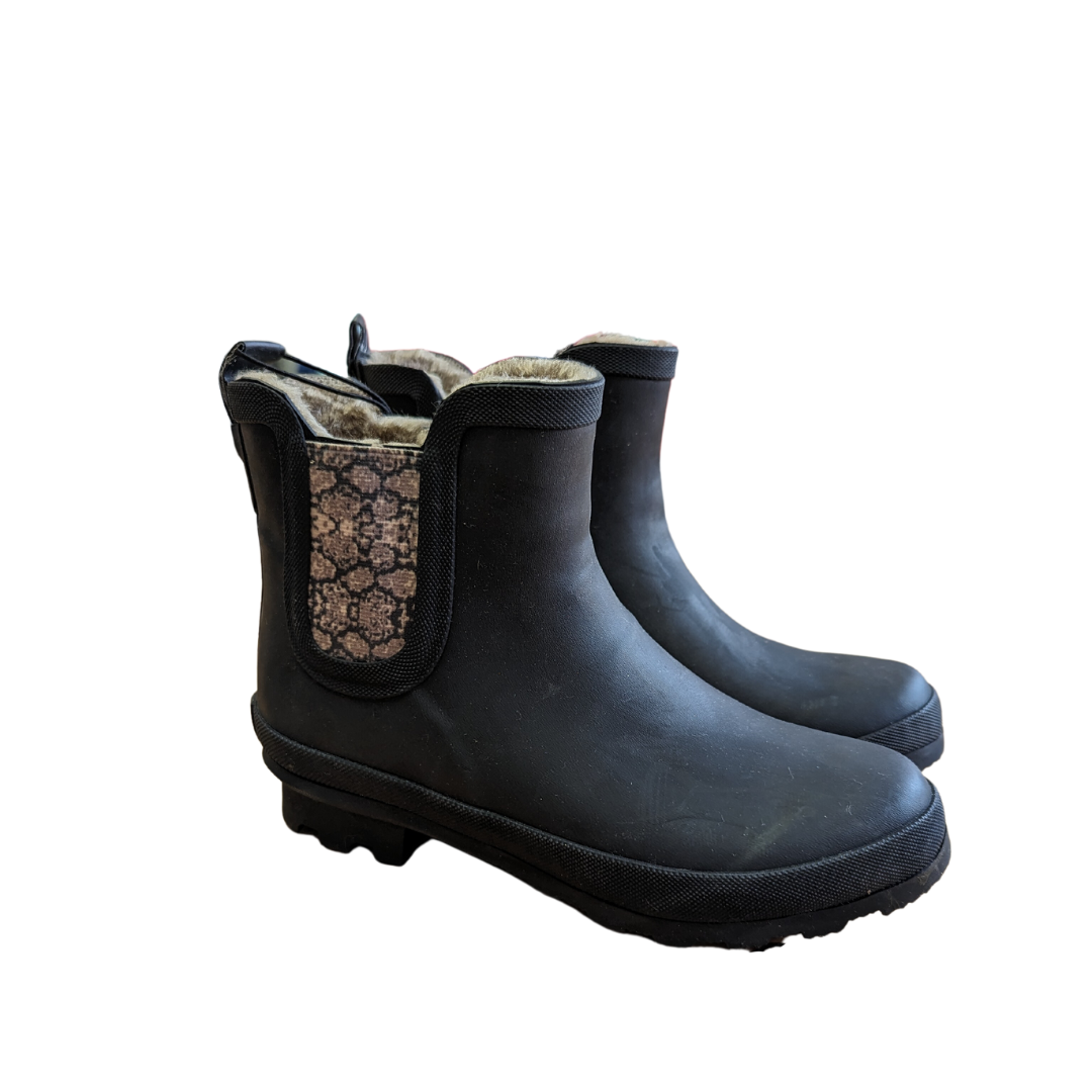 Ladies Faux Fur Lined Rain Booties, Size 7