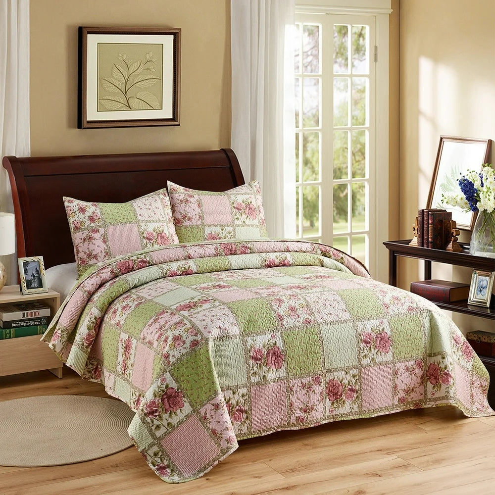 JML 3-Piece Pink Patchwork Quilt Set, King Size (92" x 104") - JML - Keuka Outlet