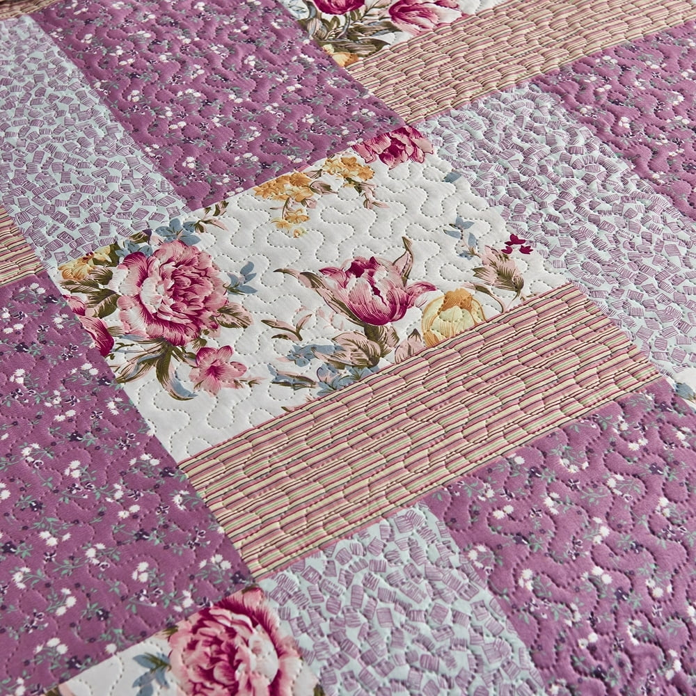 JML 3-Piece Purple Floral Quilt Set, King Size (92" x 104") - JML - Keuka Outlet