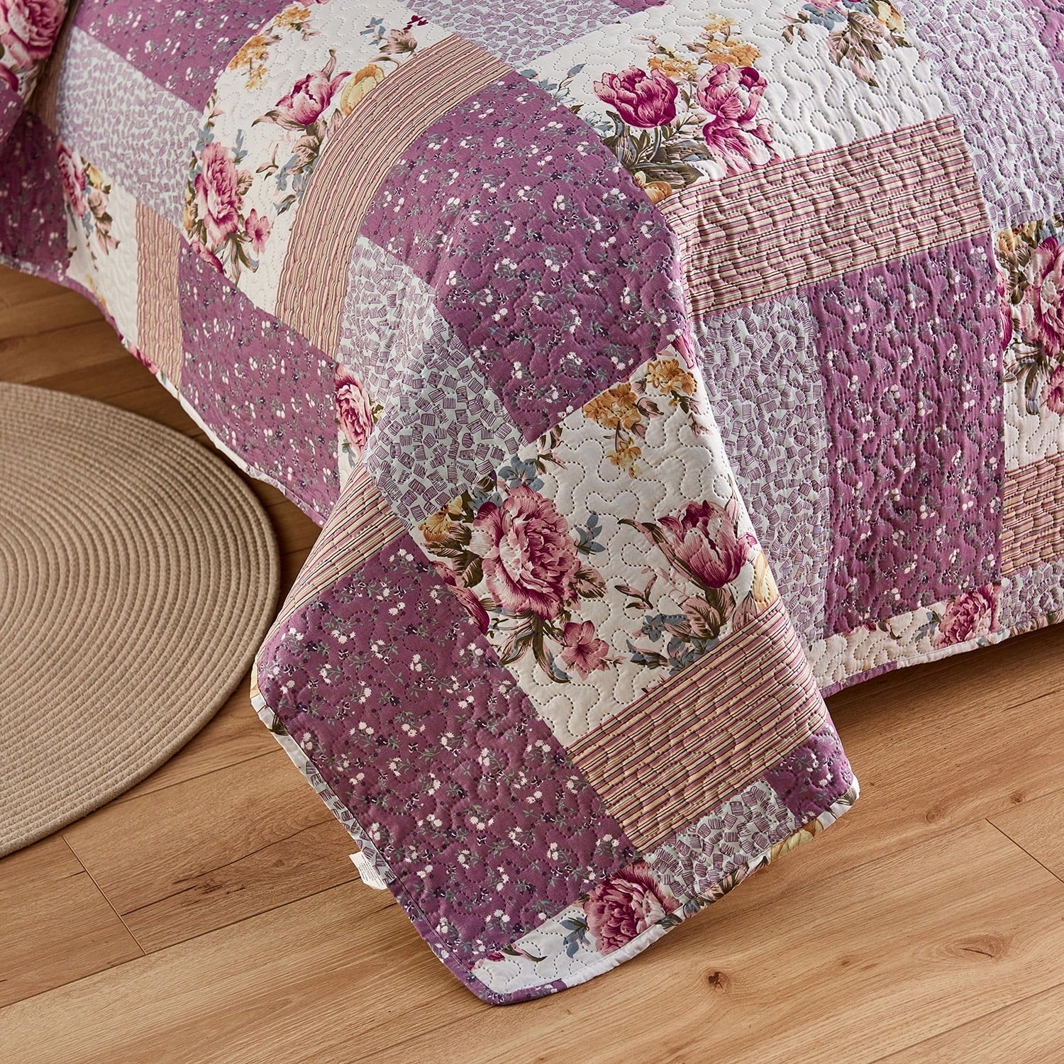 JML 3-Piece Purple Floral Quilt Set, King Size (92" x 104") - JML - Keuka Outlet