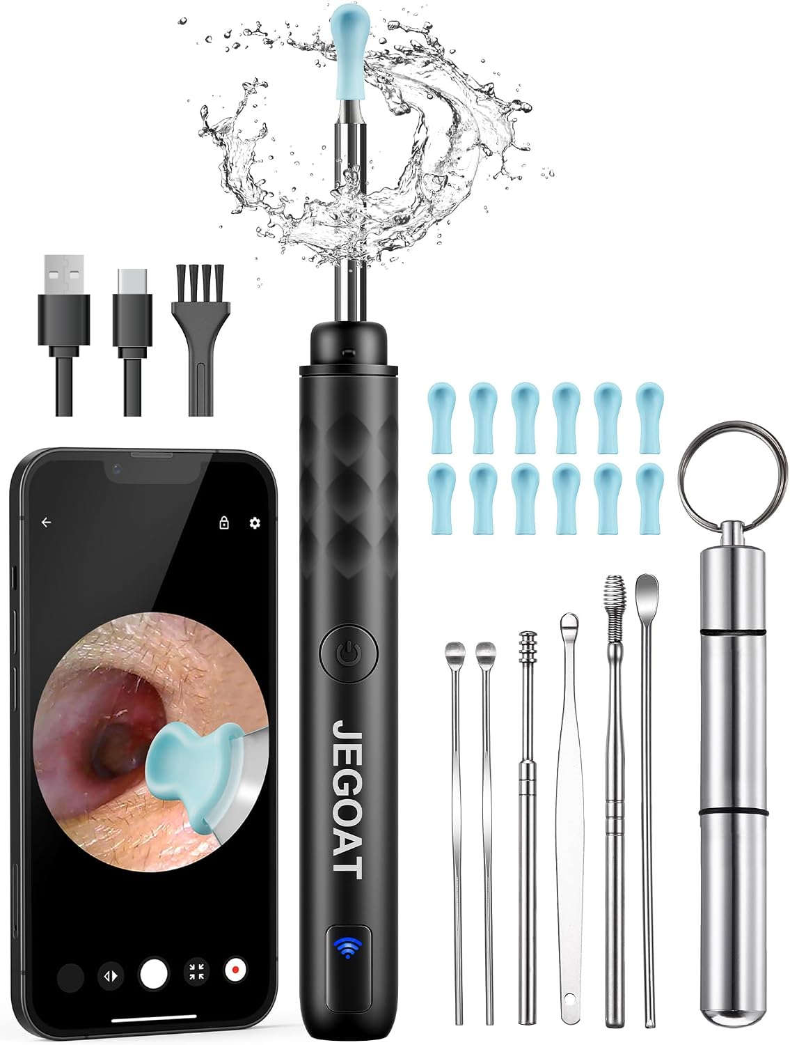 JEGOAT Ear Wax Removal, Ear Cleaner with 1296P HD Camera, Jet Black