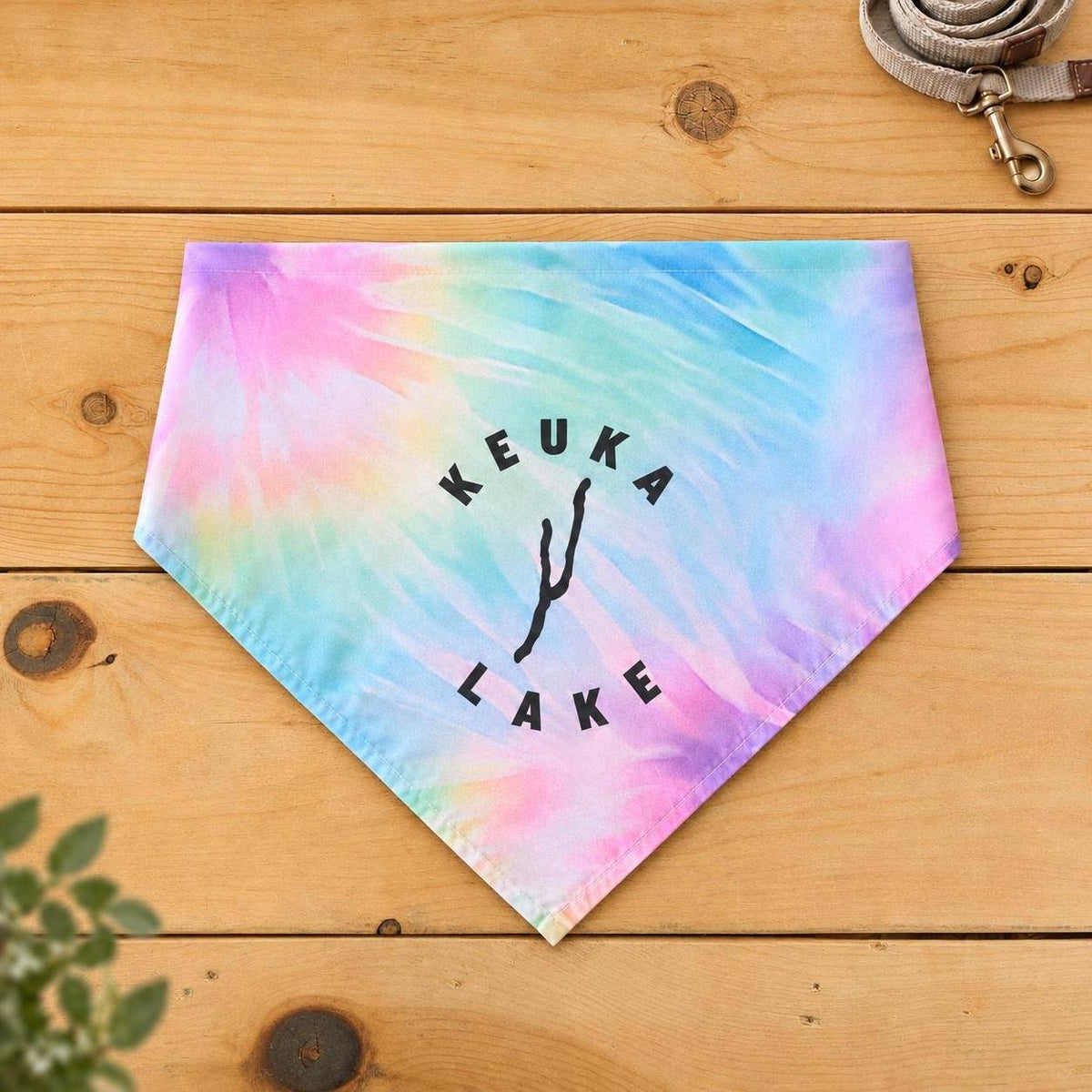 Keuka Lake dog bandana, Pastel Swirl tie-dye pattern