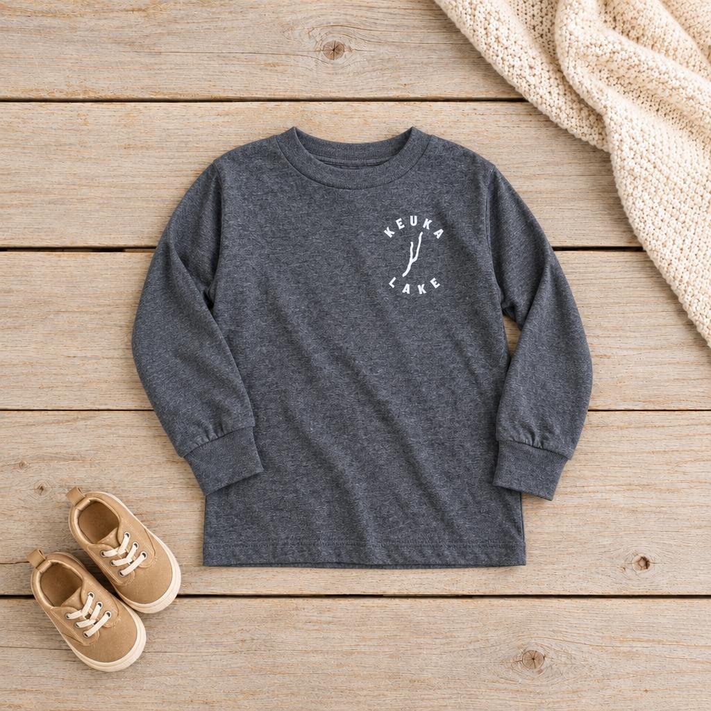 Keuka Lake toddler long sleeve shirt, Dark Heather Grey