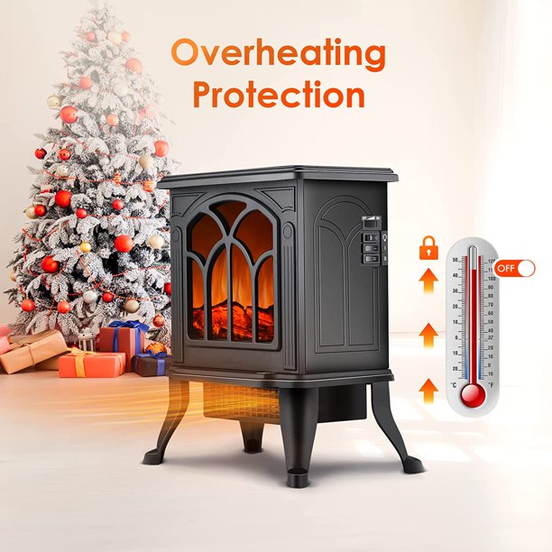 SKONYON Electric Fireplace Heater Infrared Space Heater with 3D Flame Effect Black