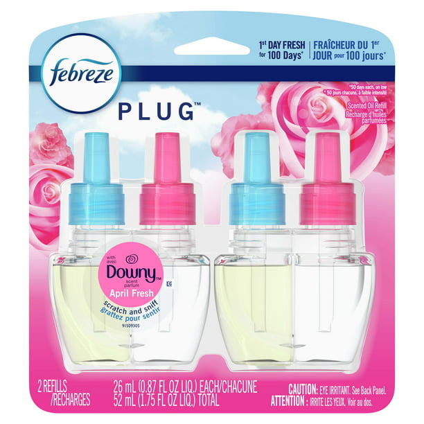 Febreze Odor-Fighting PLUG Air Freshener Refill, Downy April Fresh, (2) .87 fl oz Oil Refills