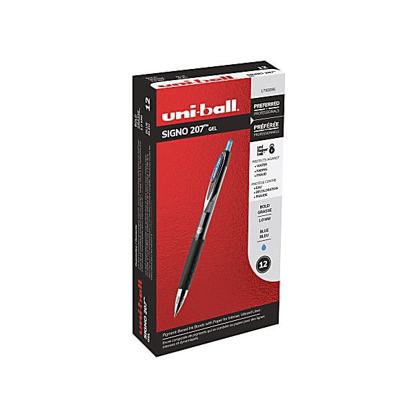 uniball 207 Retractable Gel Pen, Bold Point, 1.0 mm, Blue Ink, 12 Count