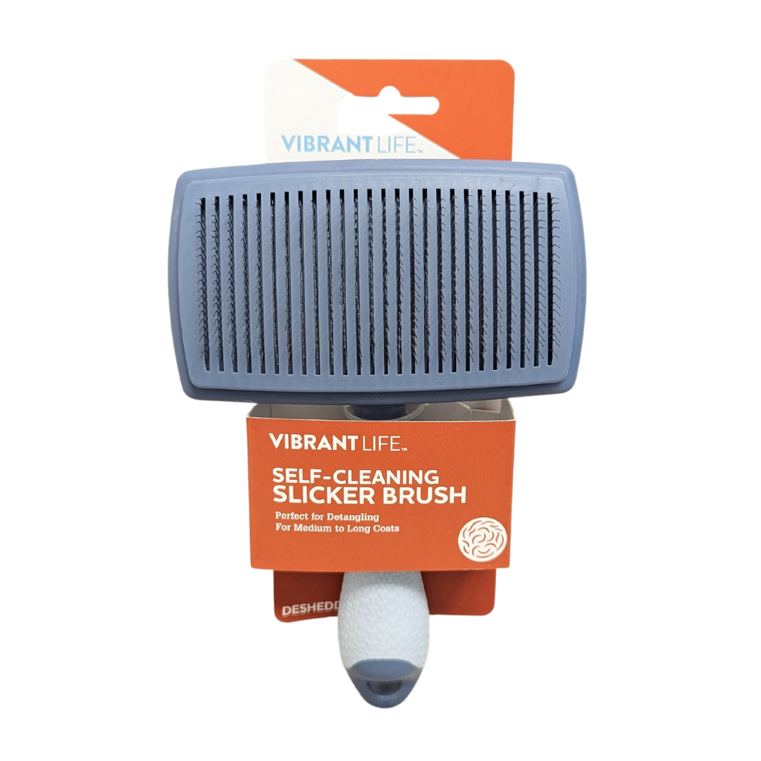 Vibrant Life Self Cleaning Slicker Brush with Non-Slip Handle