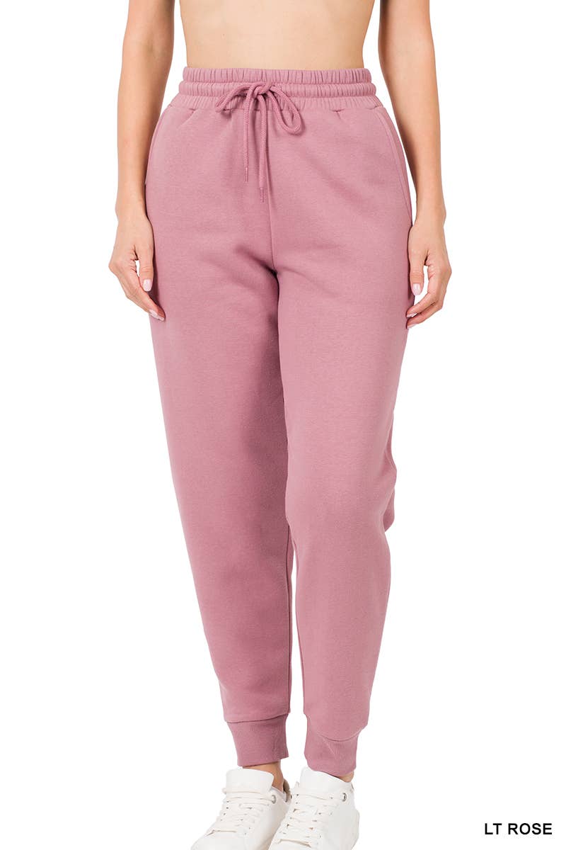 Jogger Sweatpants With Pockets & Elastic Waistband, Light Rose