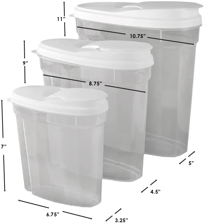 Home Basics Plastic Cereal Container with Lid Set (3 Pieces)