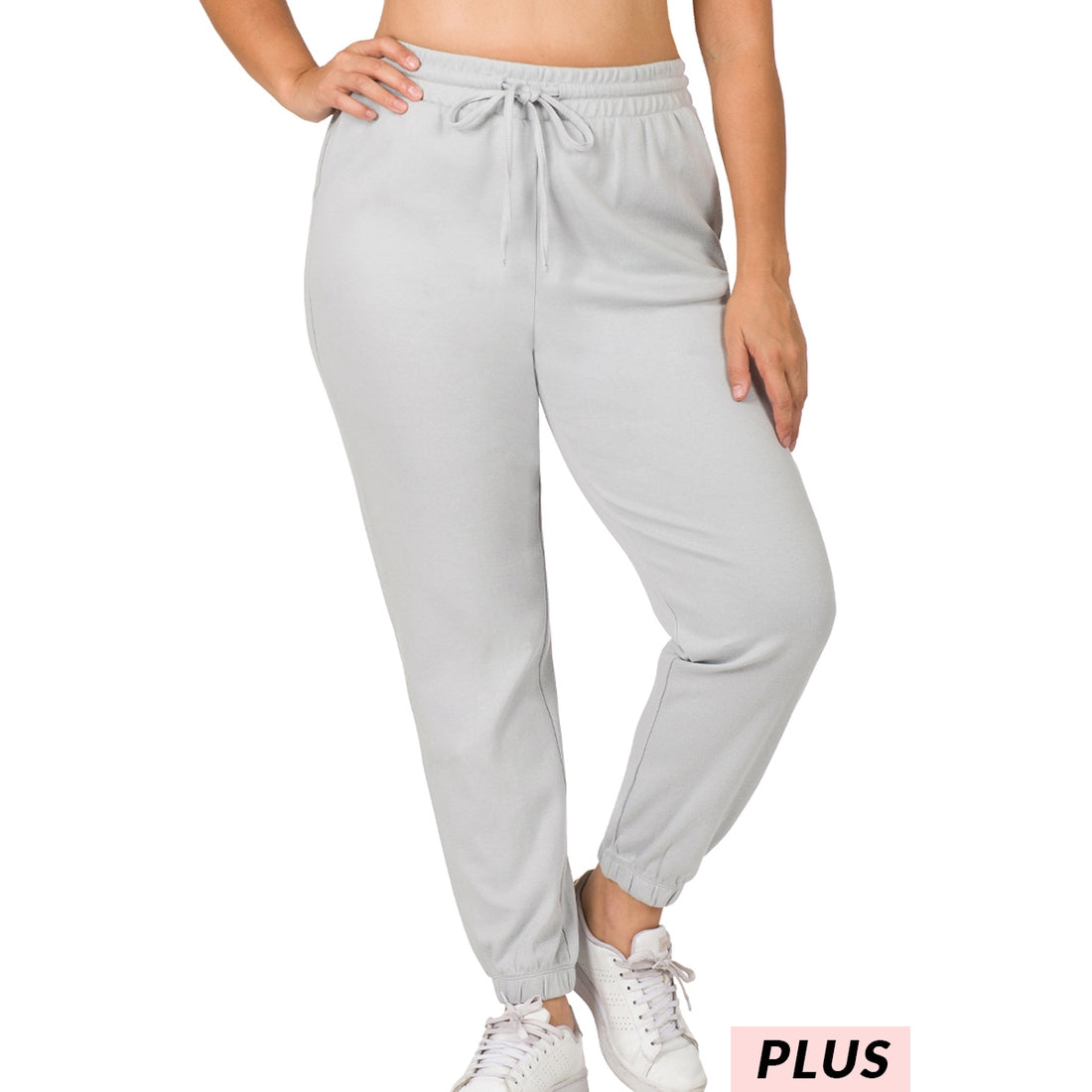 Plus Cotton Jogger Pants, Light Grey