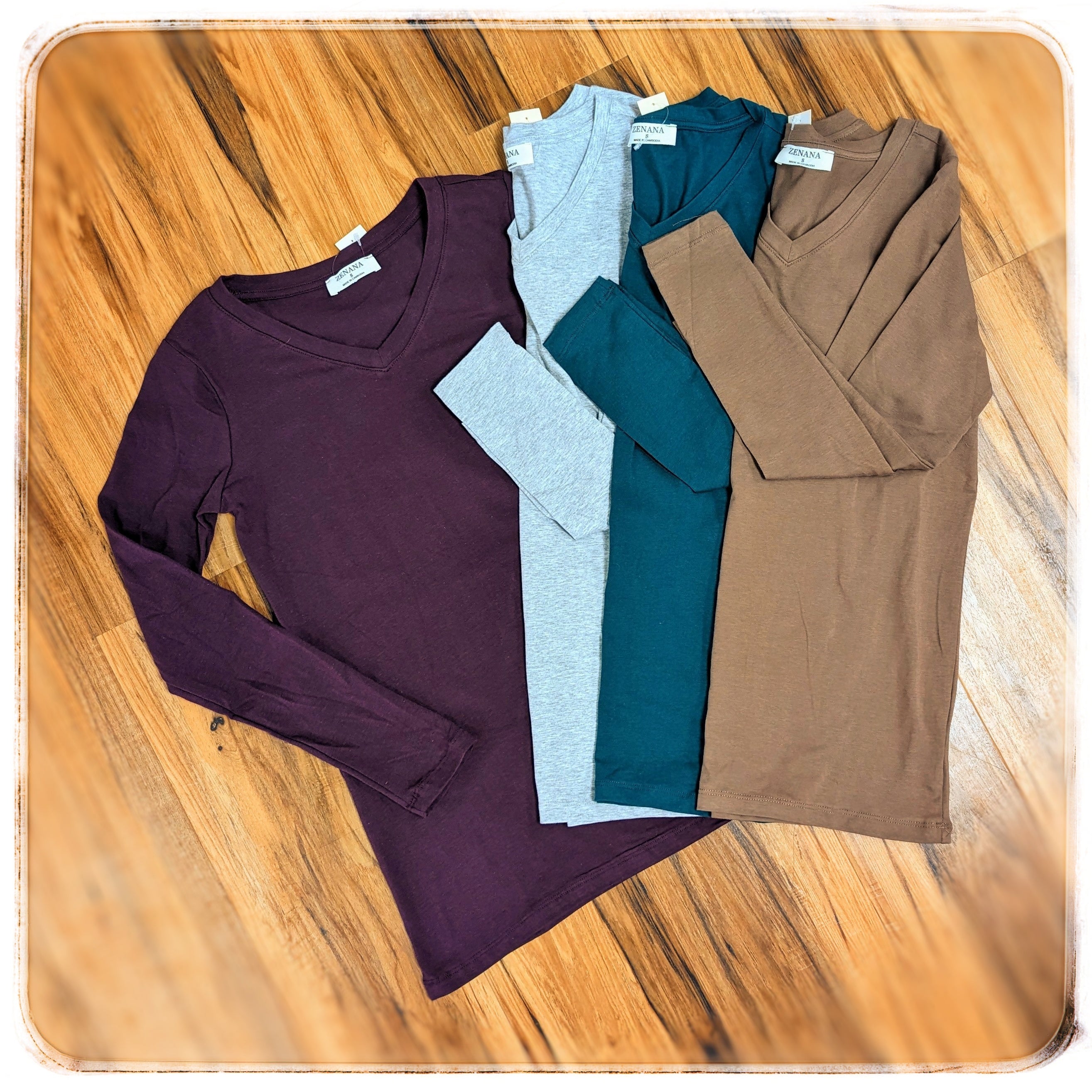 Cotton V Neck Long Sleeve T Shirt, Heather Grey