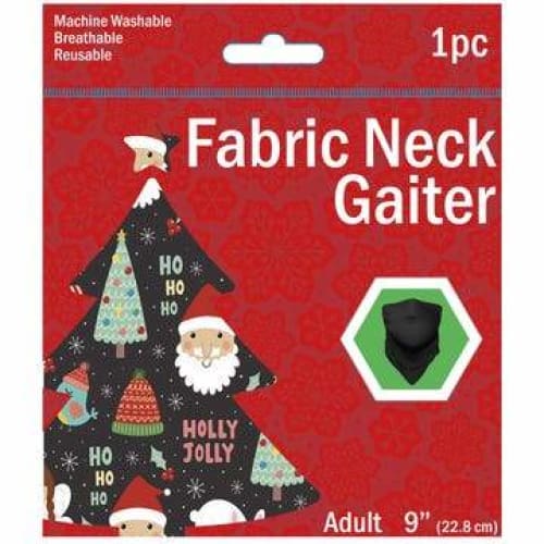 Adult Christmas Theme Washable Neck Gaiter - Black (Santa Claus & Christmas Tree Décor) - Clothing