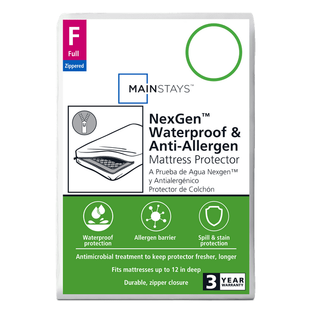 Mainstays NexGen Waterproof Anti-Allergen Zippered Mattress Protector, Full