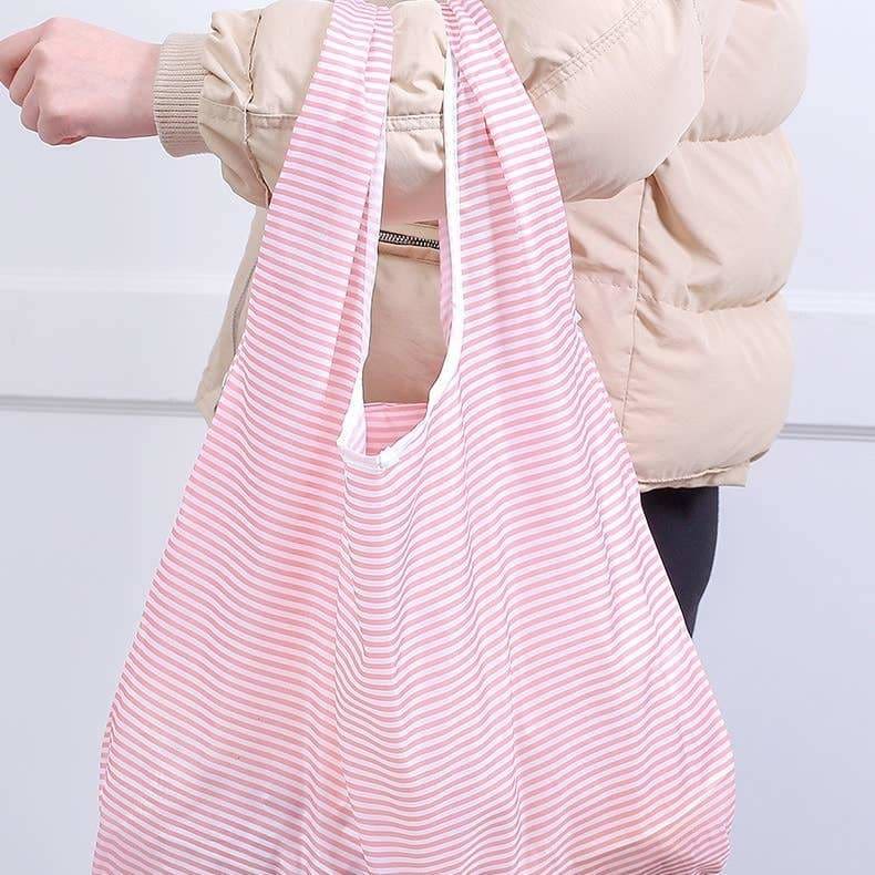 Eco-Friendly Reusable Shopping Bag - Pink/Stripes