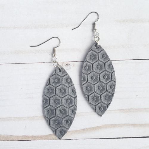 Grey Honeycomb Leather Petal Earrings - Accessories
