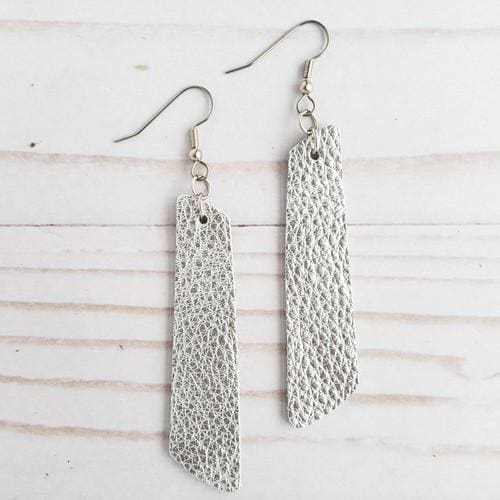 Metallic Silver Leather Bar Earrings - Accessories