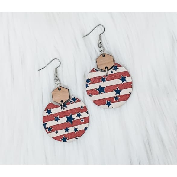 Stars & Stripes Semi Circle Leather Earrings - Earrings