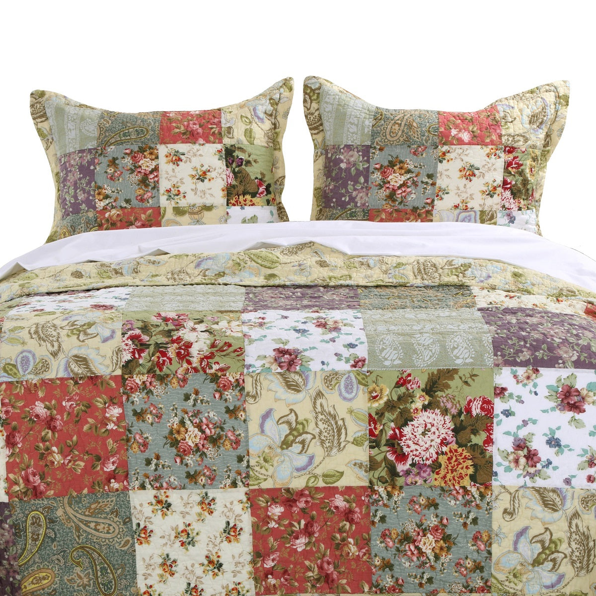Greenland Home Fashions Blooming Prairie 100% Cotton Quilt and Pillow Sham Set, 3 Piece King/Cal King