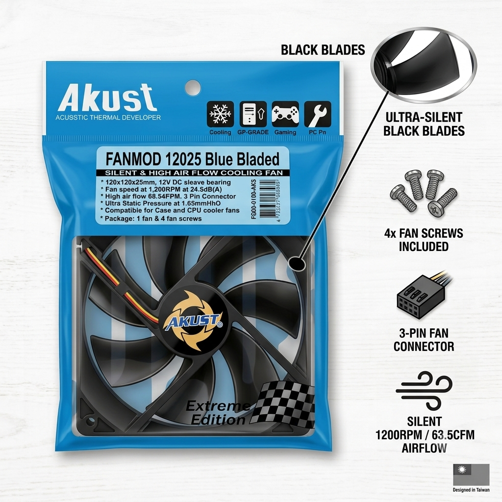 Akust FANMOD 12025 Blue Bladed 120x25mm Computer Fan