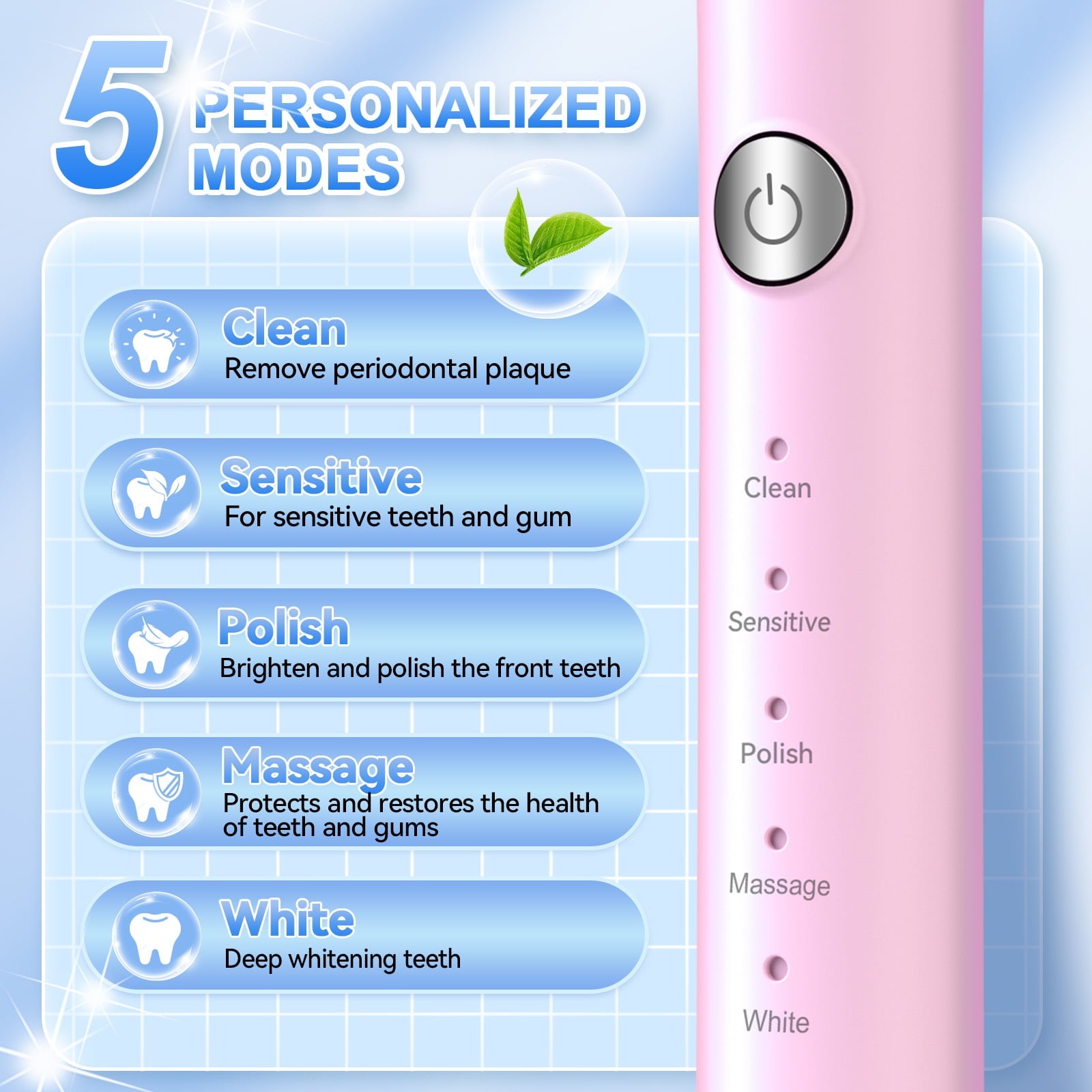 JTF Sonic Electric Toothbrush for Adults and Kids with 8 Brush Heads, Tongue Scraper and Travel Bag, Pink