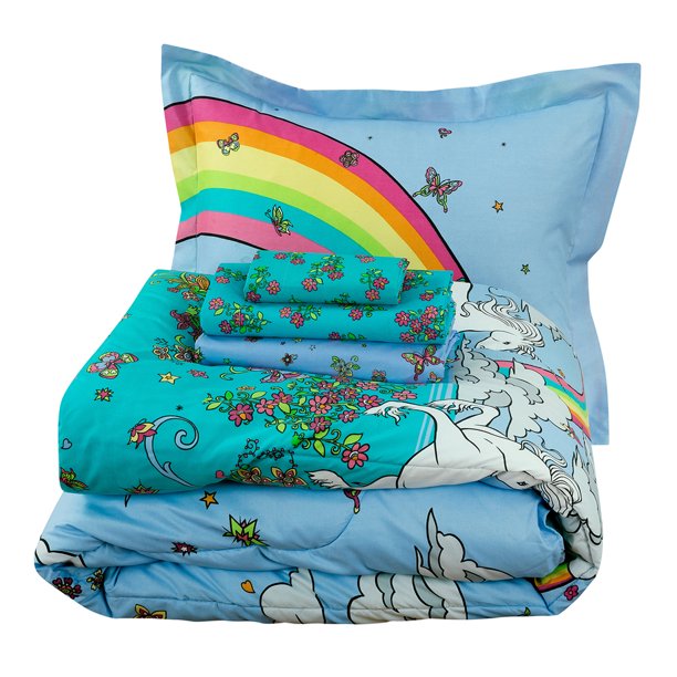 5-Piece Comforter Set, Kid Mix Rainbow Unicorn Bed-in-a-Bag Set, Twin