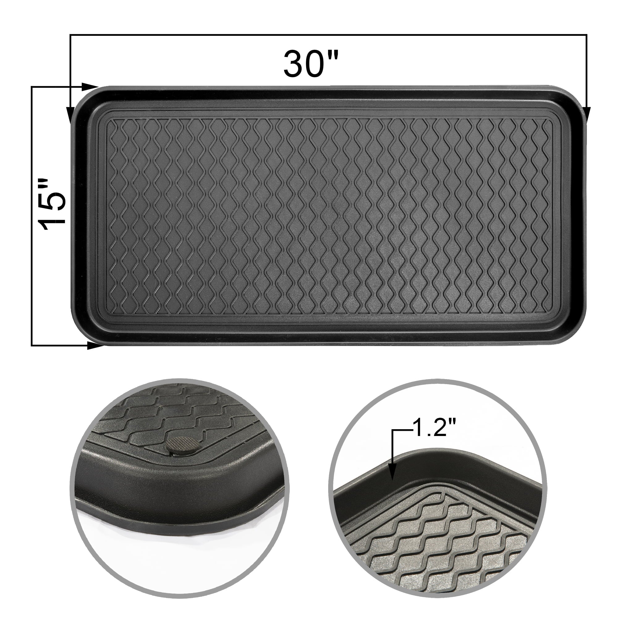 Ottomanson Easy Clean, Waterproof Indoor/Outdoor Rubber Boot Tray, 15 x 30, Black
