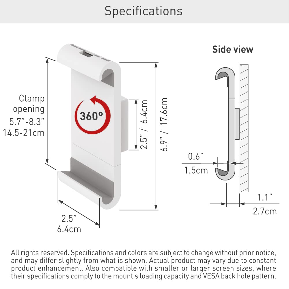 Barkan Fixed Tablet Wall Mount for 7-12 Inch Devices - White
