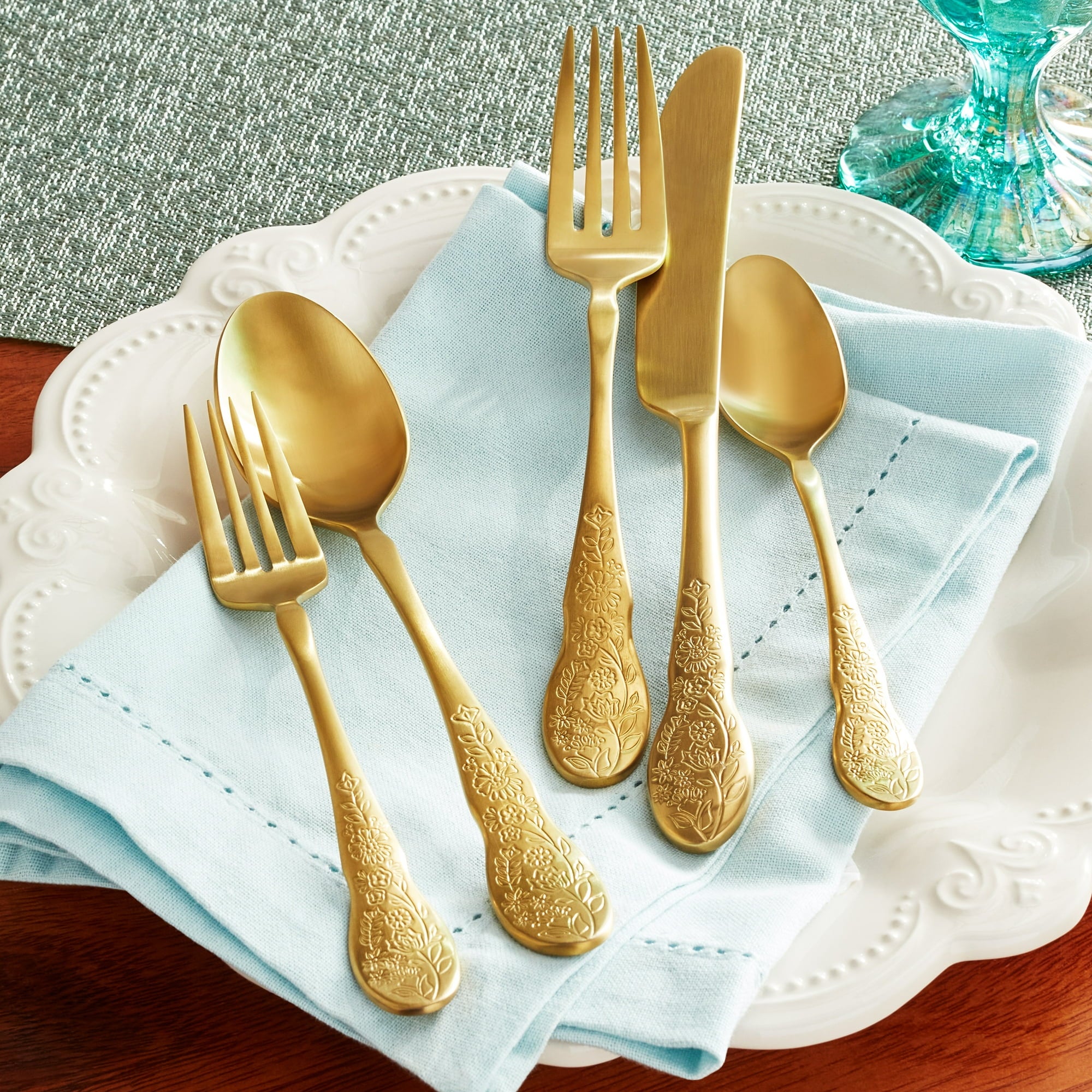 The Pioneer Woman Gold Mazie Stainless Steel Flatware 5-Piece Set