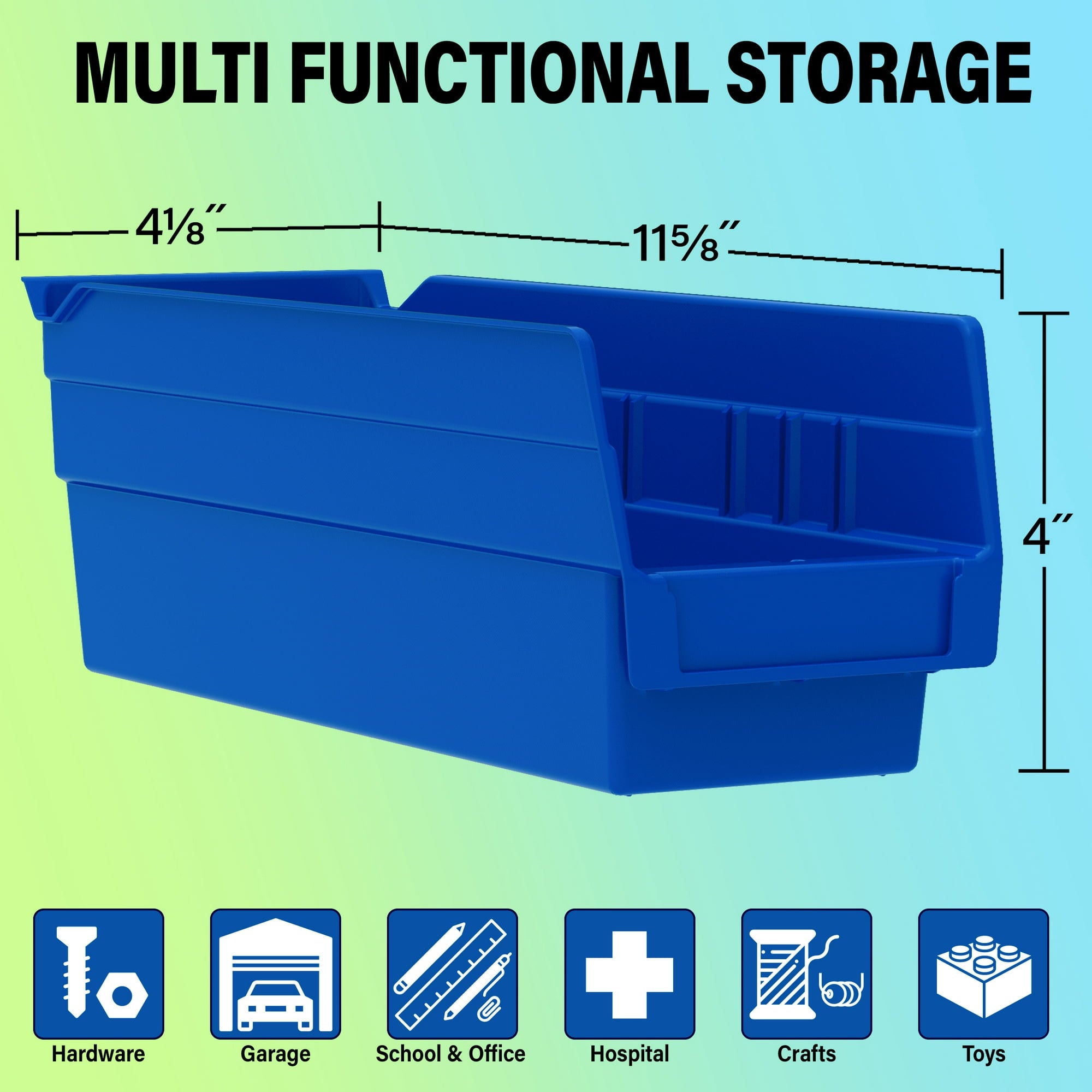 Akro-Mils Shelf Bins 30120 Plastic Organizer for Tools Craft Supplies, 12"x4"x4", Blue, 24-Pack