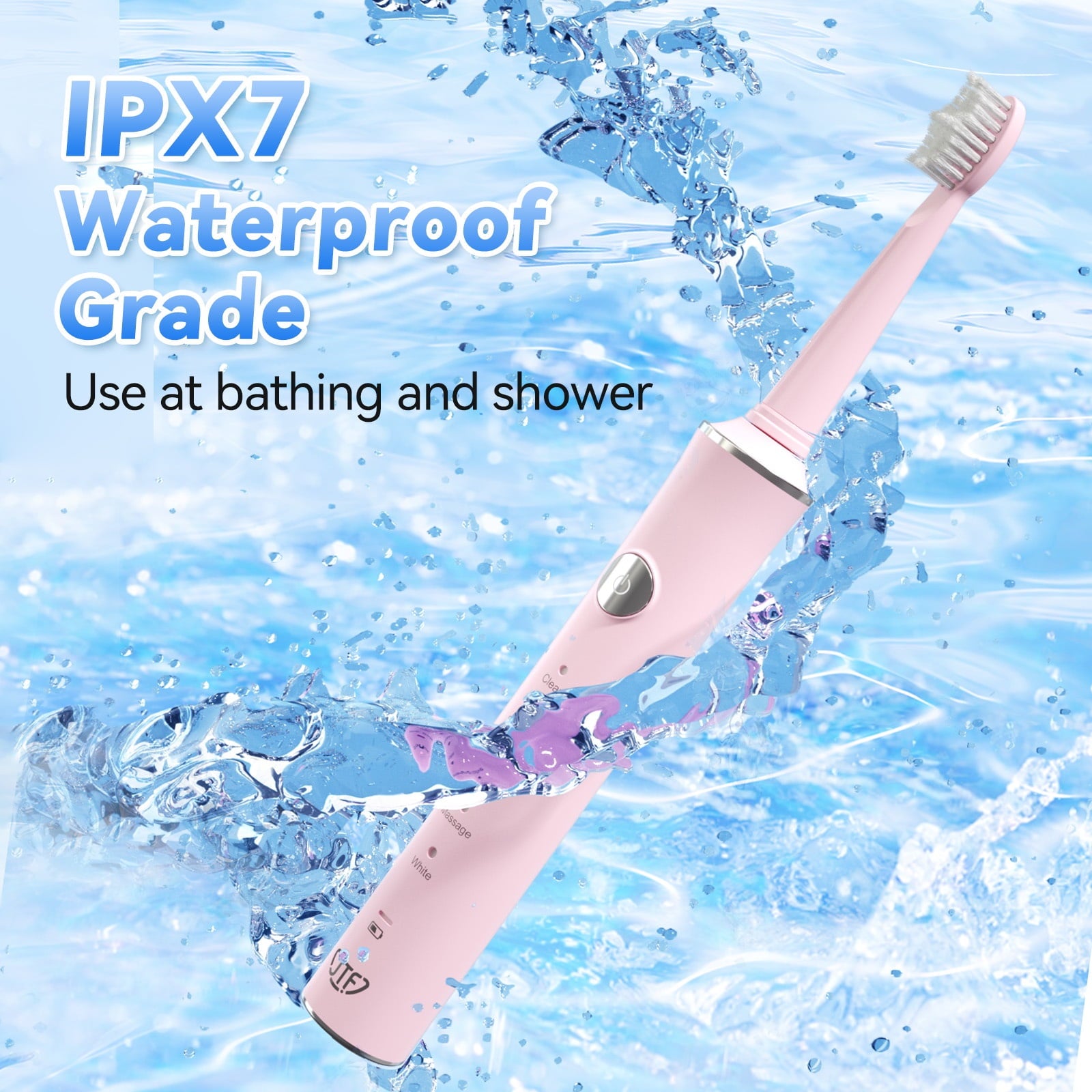 JTF Sonic Electric Toothbrush for Adults and Kids with 8 Brush Heads, Tongue Scraper and Travel Bag, Pink