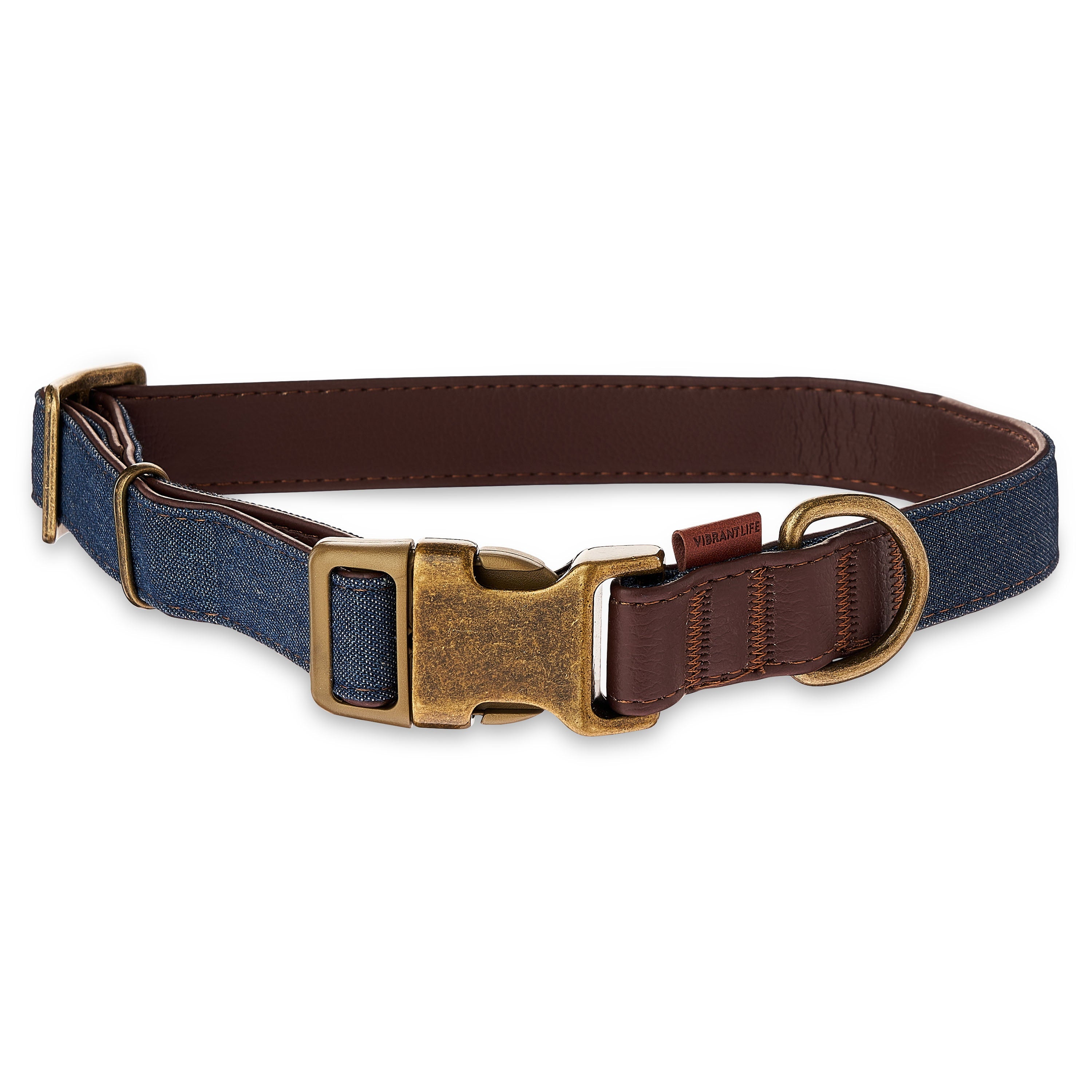 Vibrant Life Denim Dog Collar, Brown & Blue, L