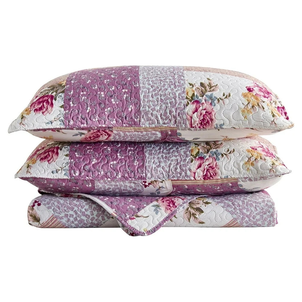 JML 3-Piece Purple Floral Quilt Set, King Size (92" x 104") - JML - Keuka Outlet
