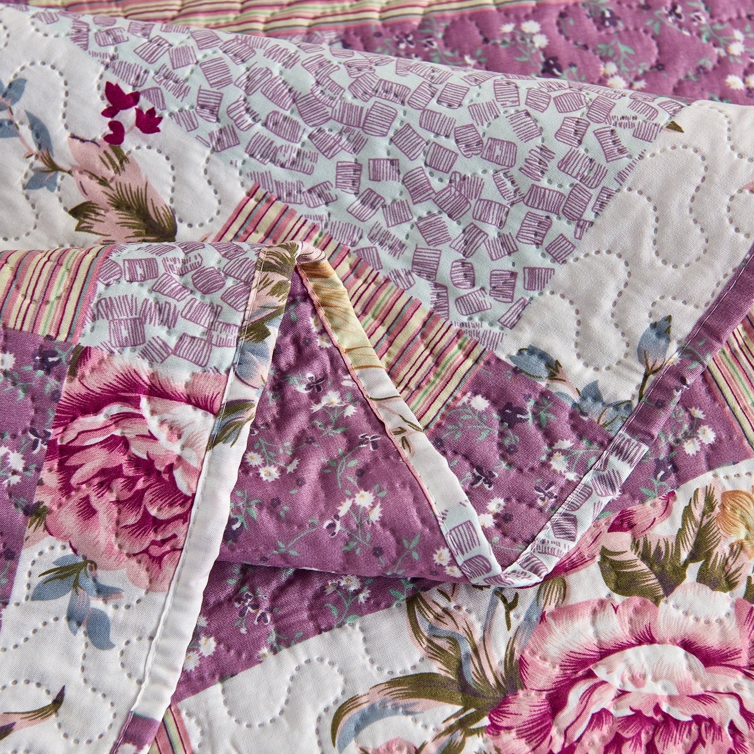 JML 3-Piece Purple Floral Quilt Set, King Size (92" x 104") - JML - Keuka Outlet