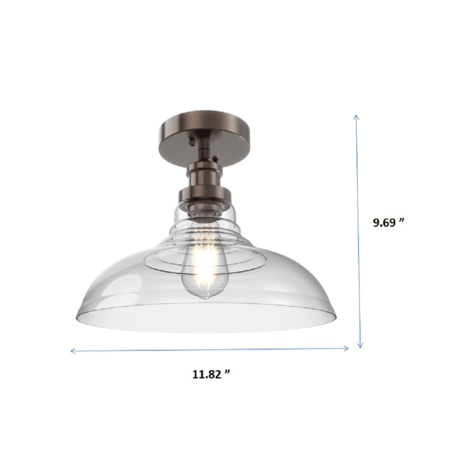 BHG 11.82in Round Modern LED Ceiling Light 7W /75w Eqv Dimmable Filament Bulb, Semi Flushed Satin