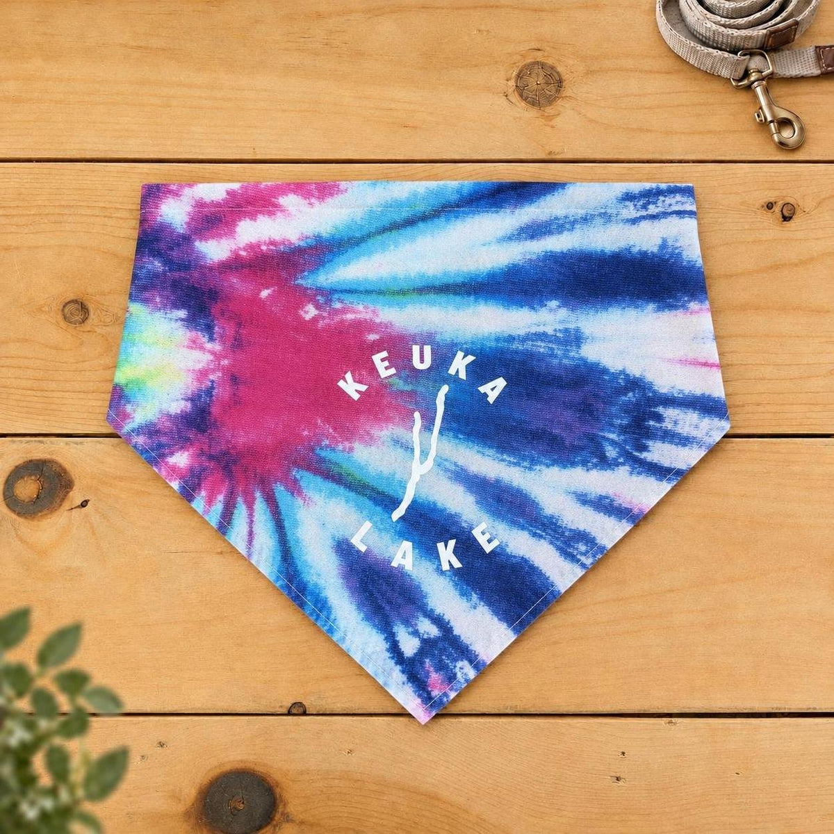 Keuka Lake dog bandana, Cotton Candy tie-dye pattern
