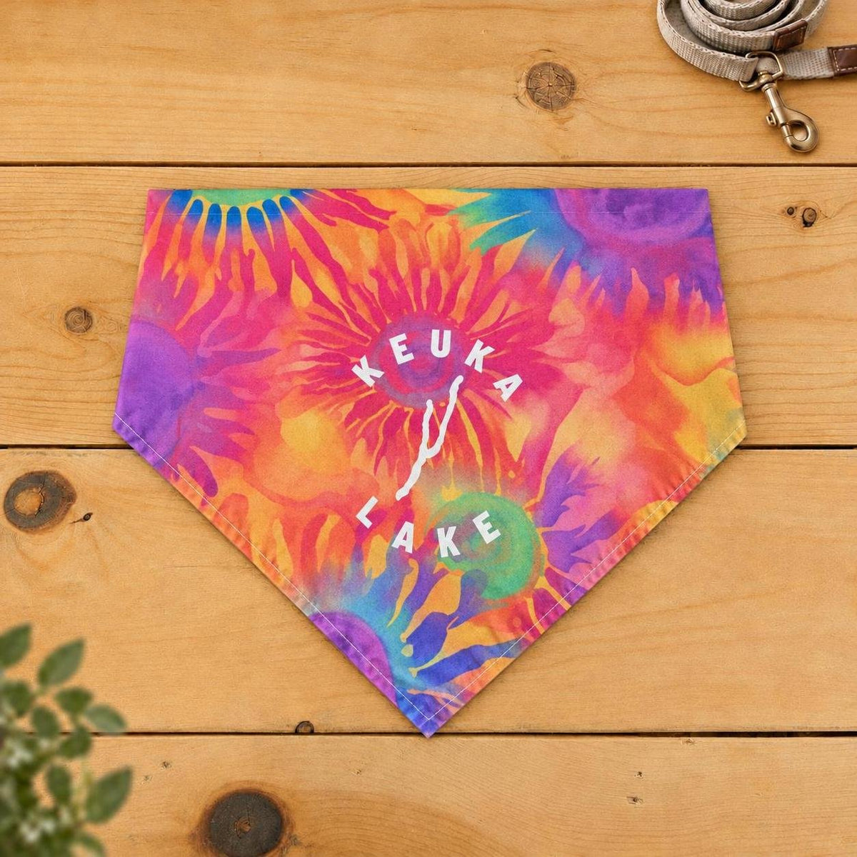 Keuka Lake dog bandana, Flower Power tie-dye pattern