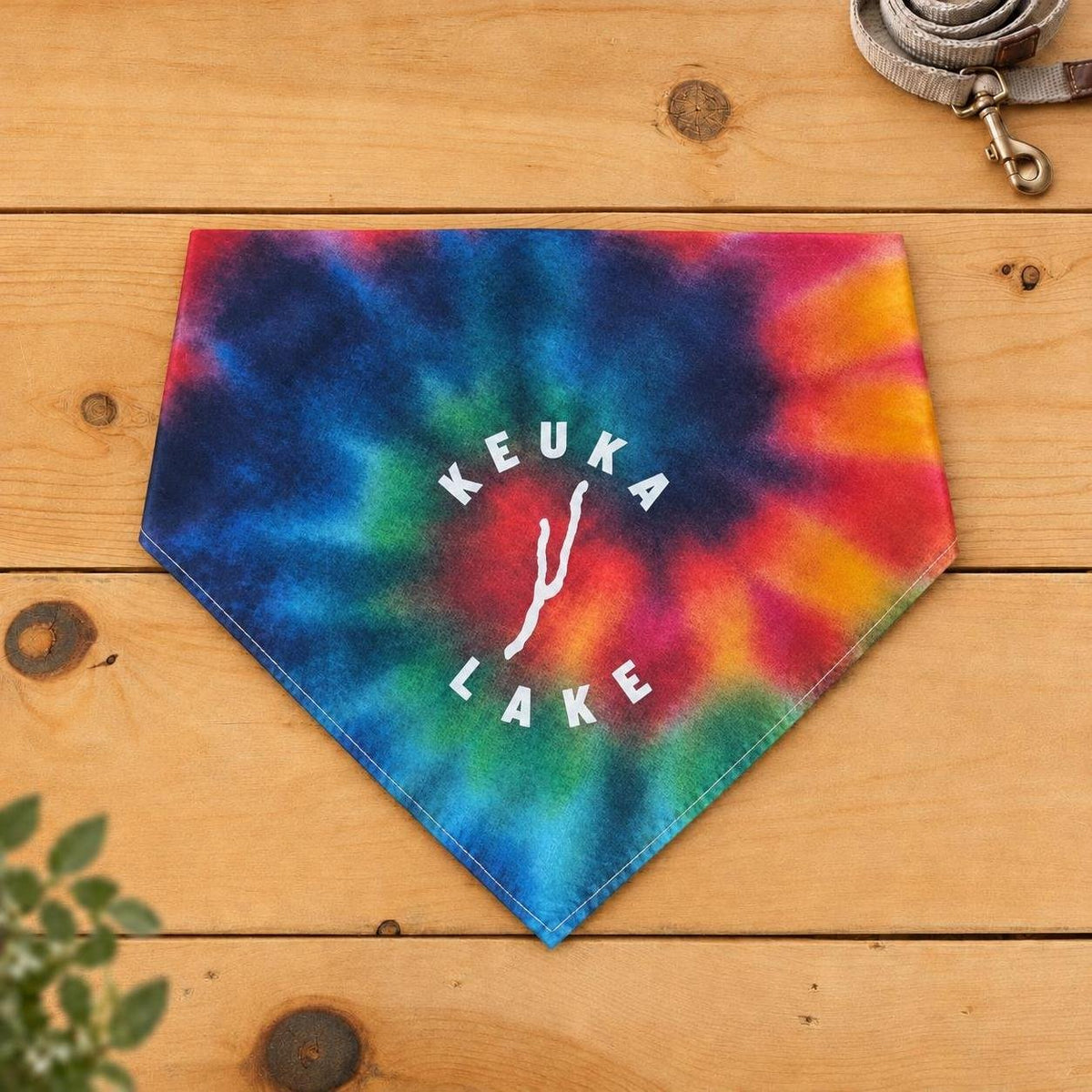Keuka Lake dog bandana, Jewel Swirl tie-dye pattern