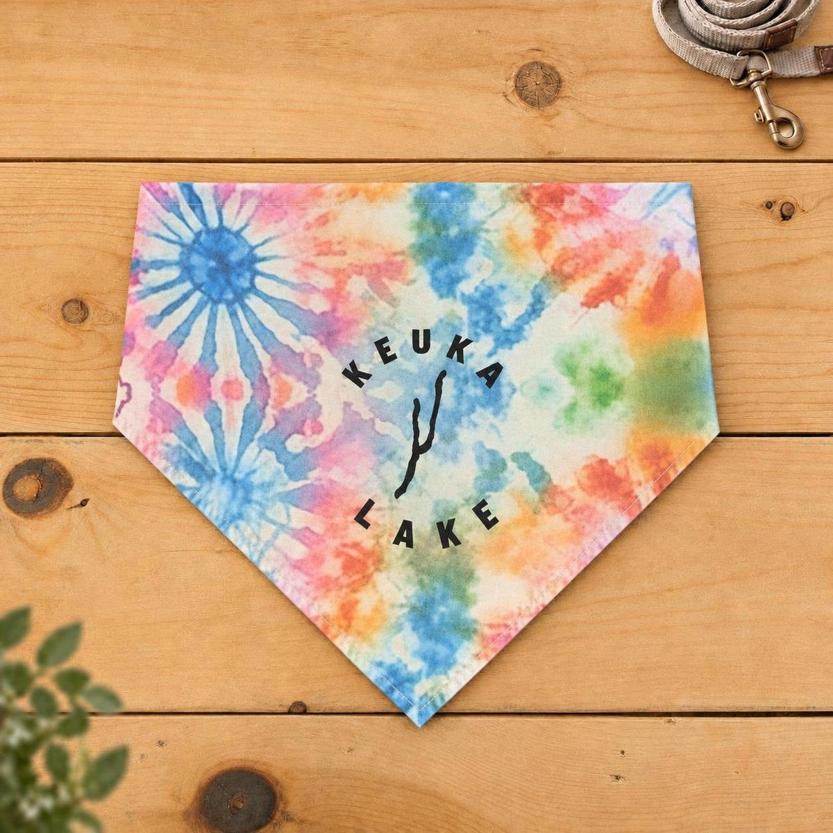 Keuka Lake dog bandana, Pastel Sun tie-dye pattern