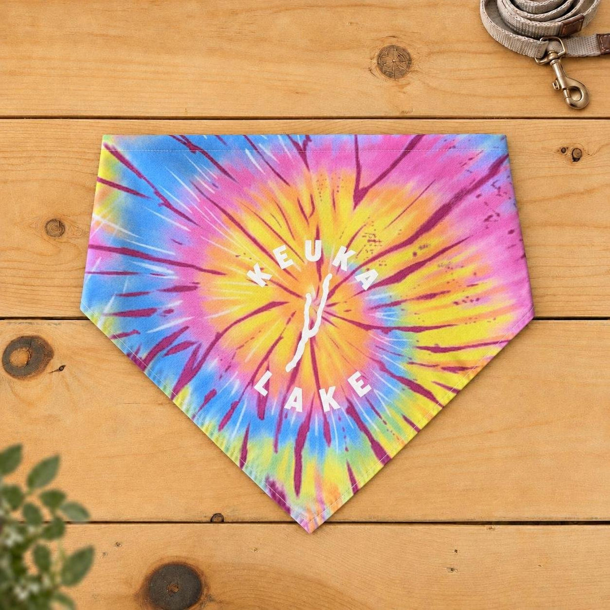 Keuka Lake dog bandana, Sunburst tie-dye pattern